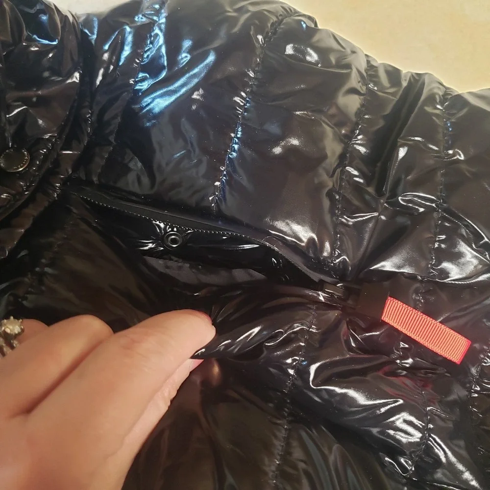Maxbone Dog Black Lu Ski Suit Size Medium Puffer Glossy Black Removed Hood Snap‎